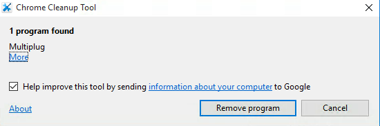 Chrome clean up tool found virus