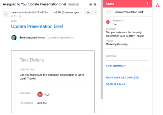 Asana gmail screenshot