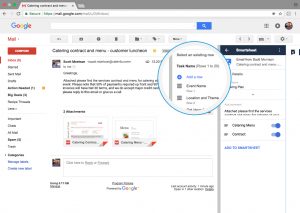 Smartsheet screenshot with gmail