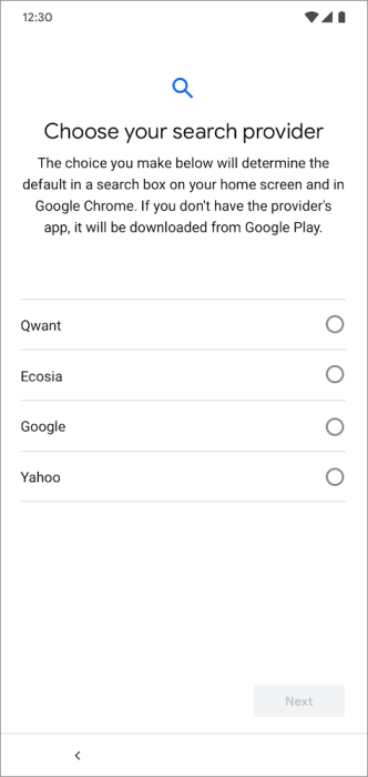 Android search widget open