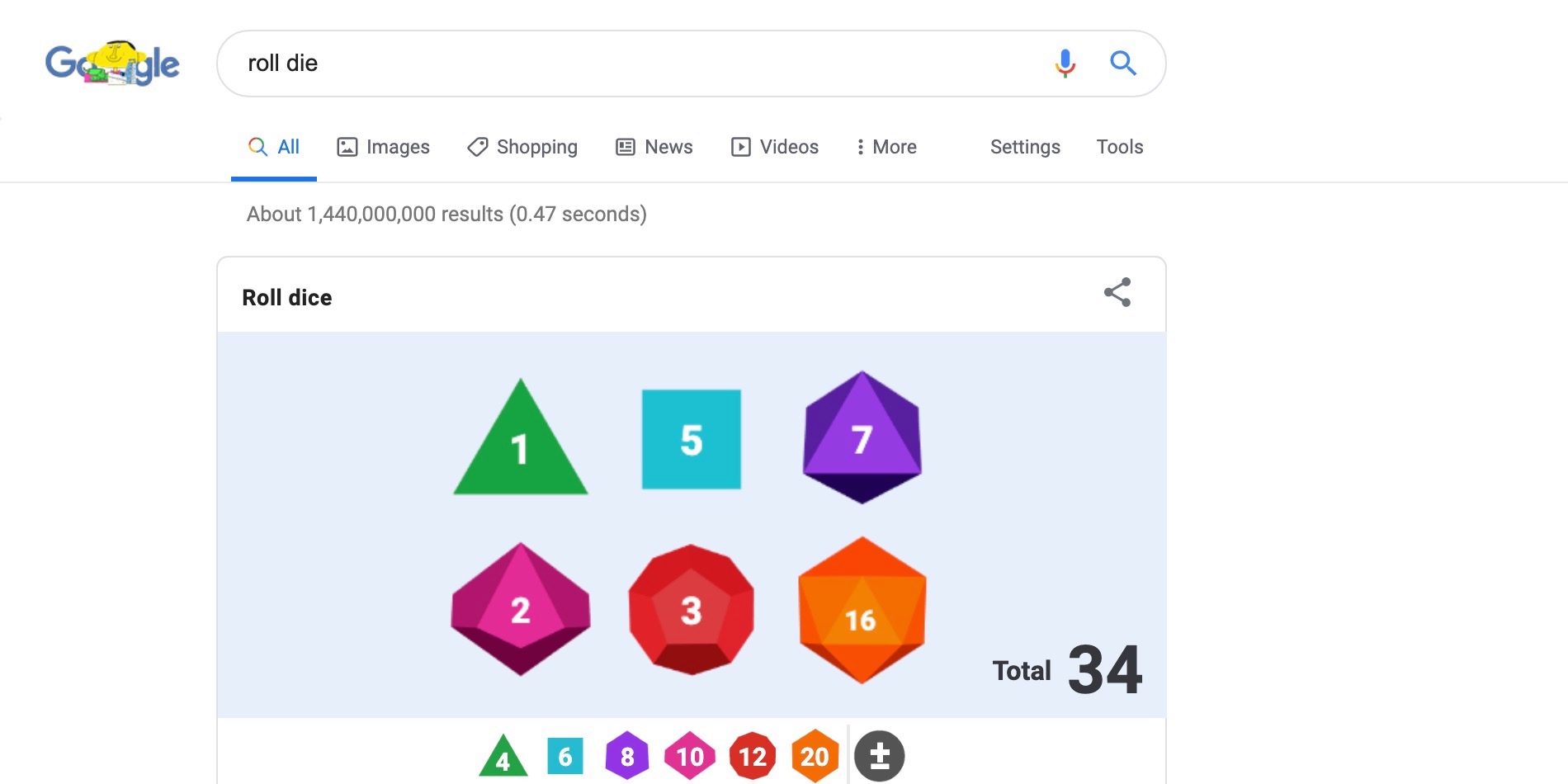 Google search roll dice
