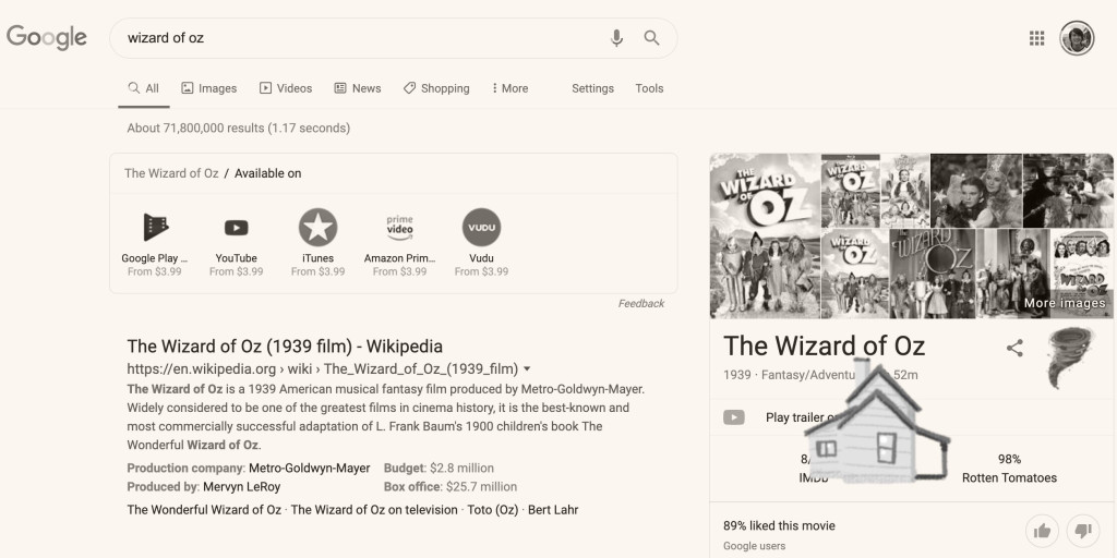 Google wizard of oz easter egg cover