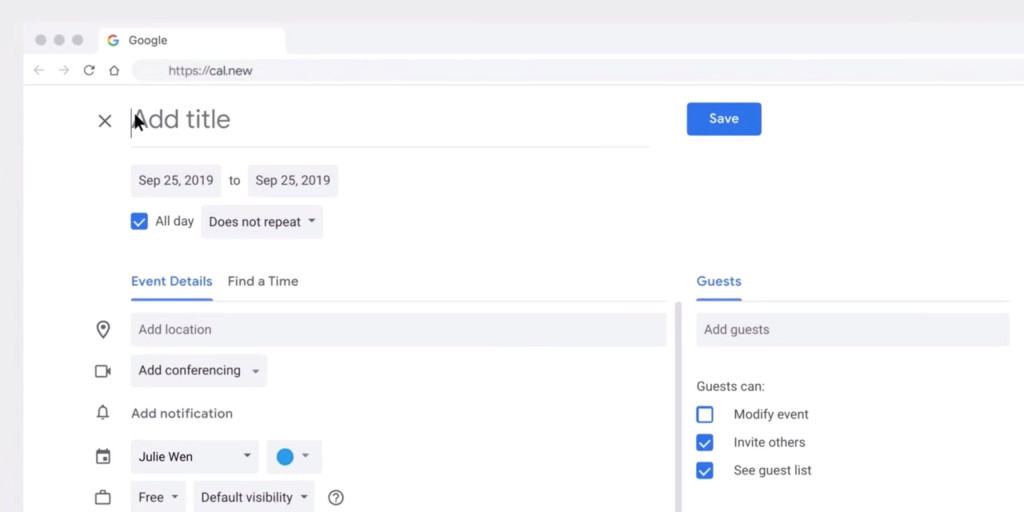 Google calendar new meeting