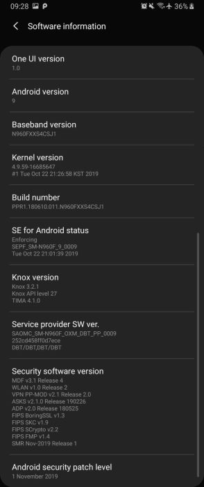 Galaxy note 9 november 2019 patch