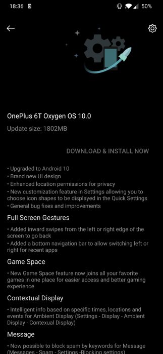 Oneplus 6t oxygenos 10.0 android 10