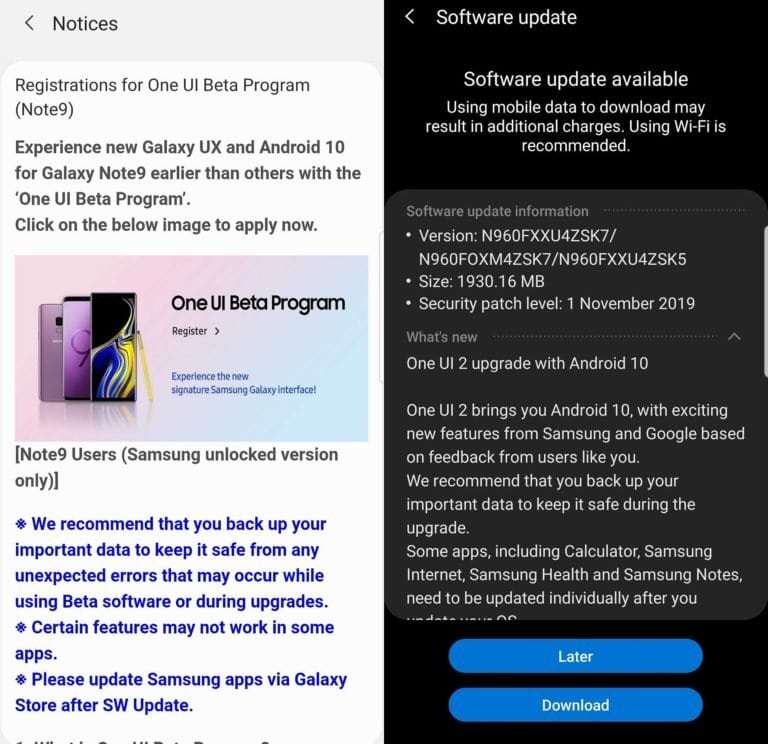 Galaxy note 9 android 10 beta india 768x744