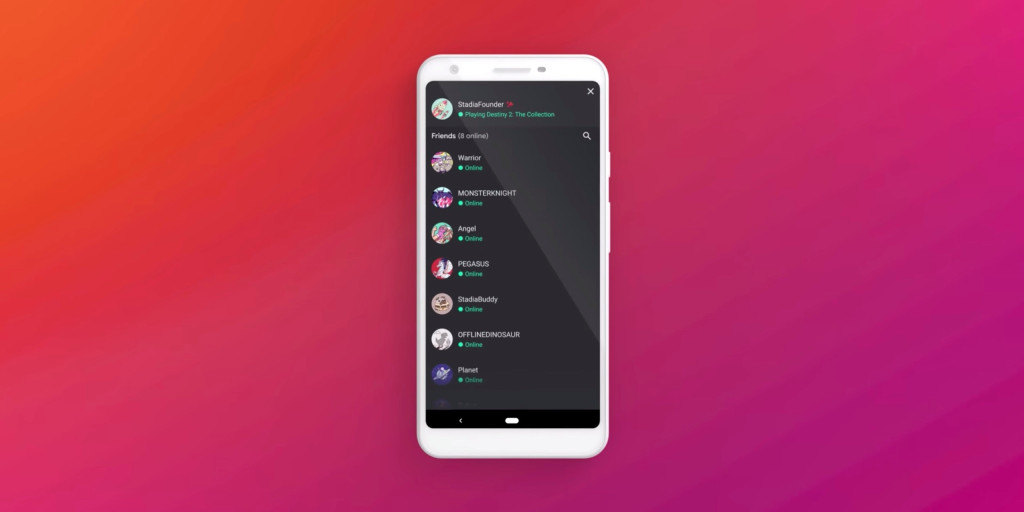 Google stadia ui app friends