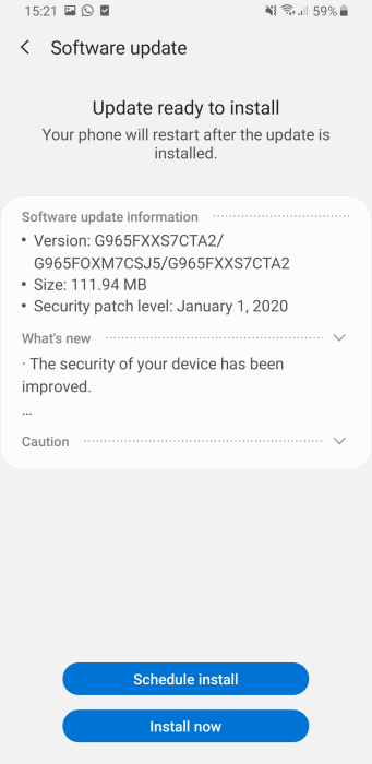 Galaxy s9 january 2020 patch