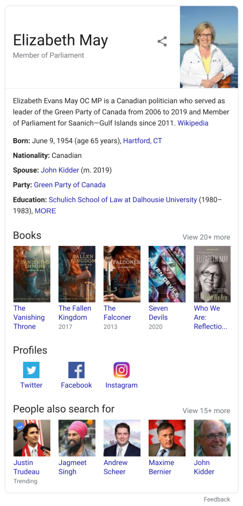 Google search profile card