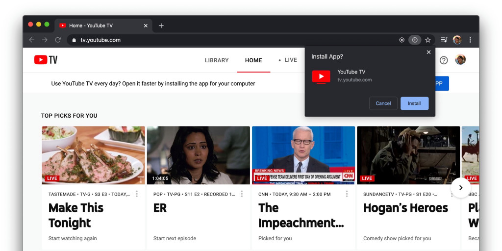 Youtube tv progressive web app