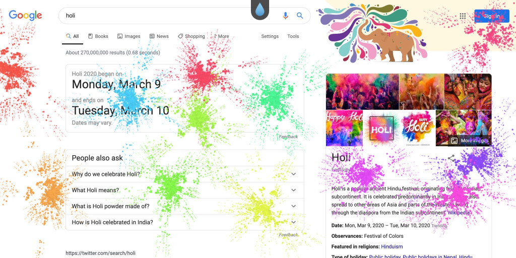Google holi easter egg