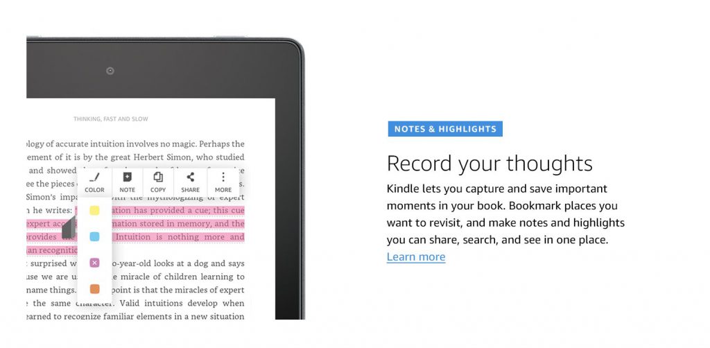 Record personal bookmark notes amazon kindle
