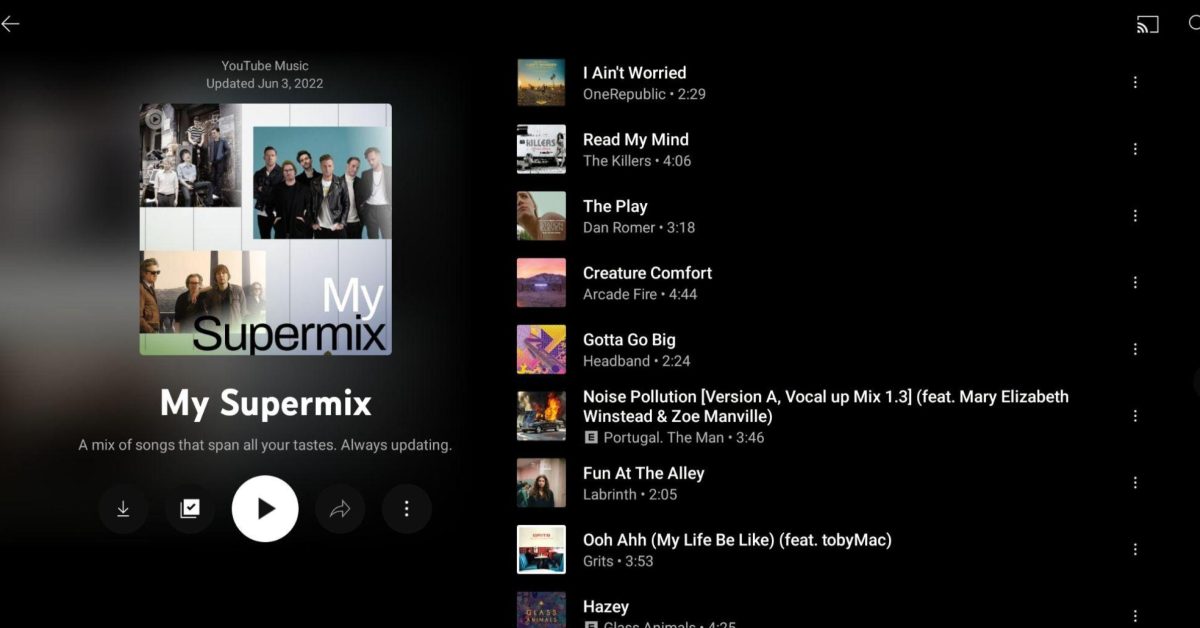 Youtube music tablet playlist