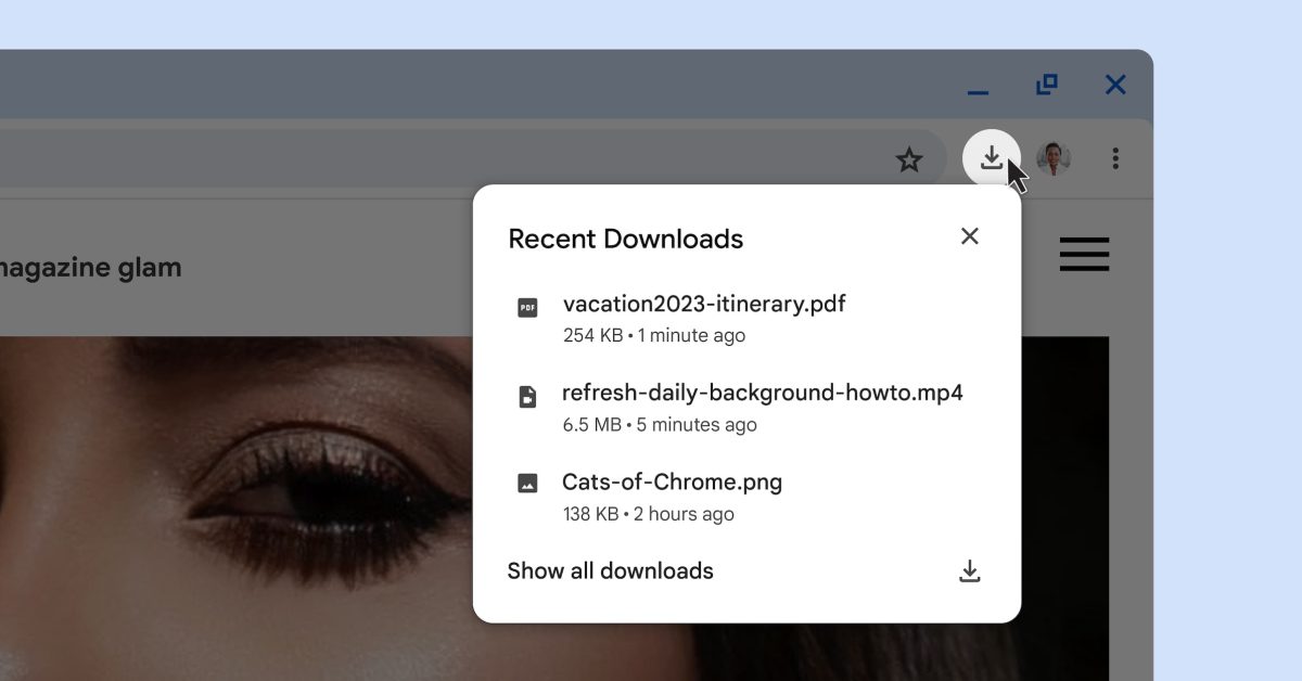Google chrome download tray cover