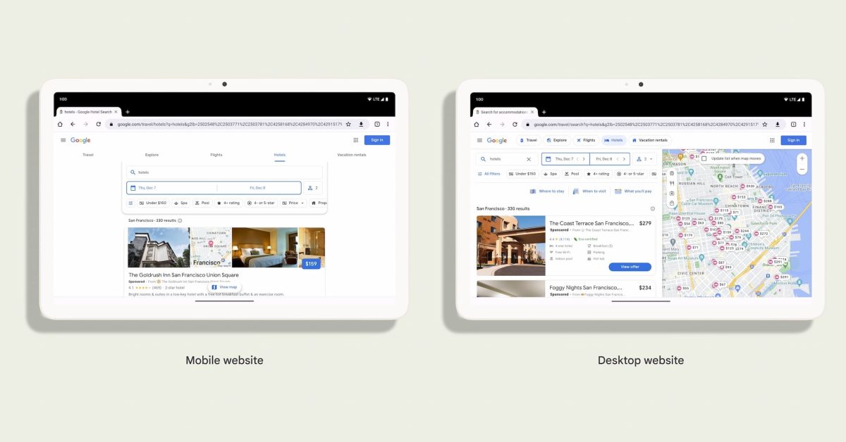 Chrome android tablet desktop
