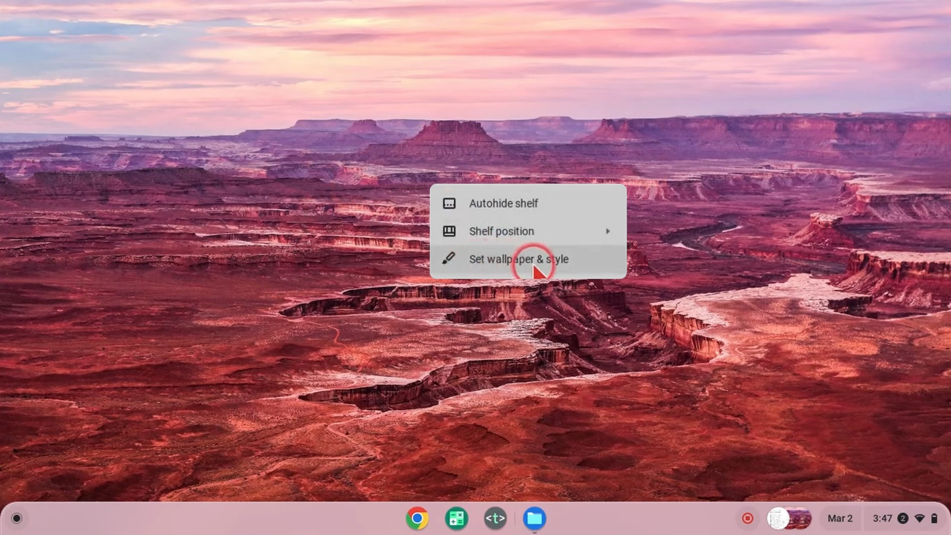 Right click background menu