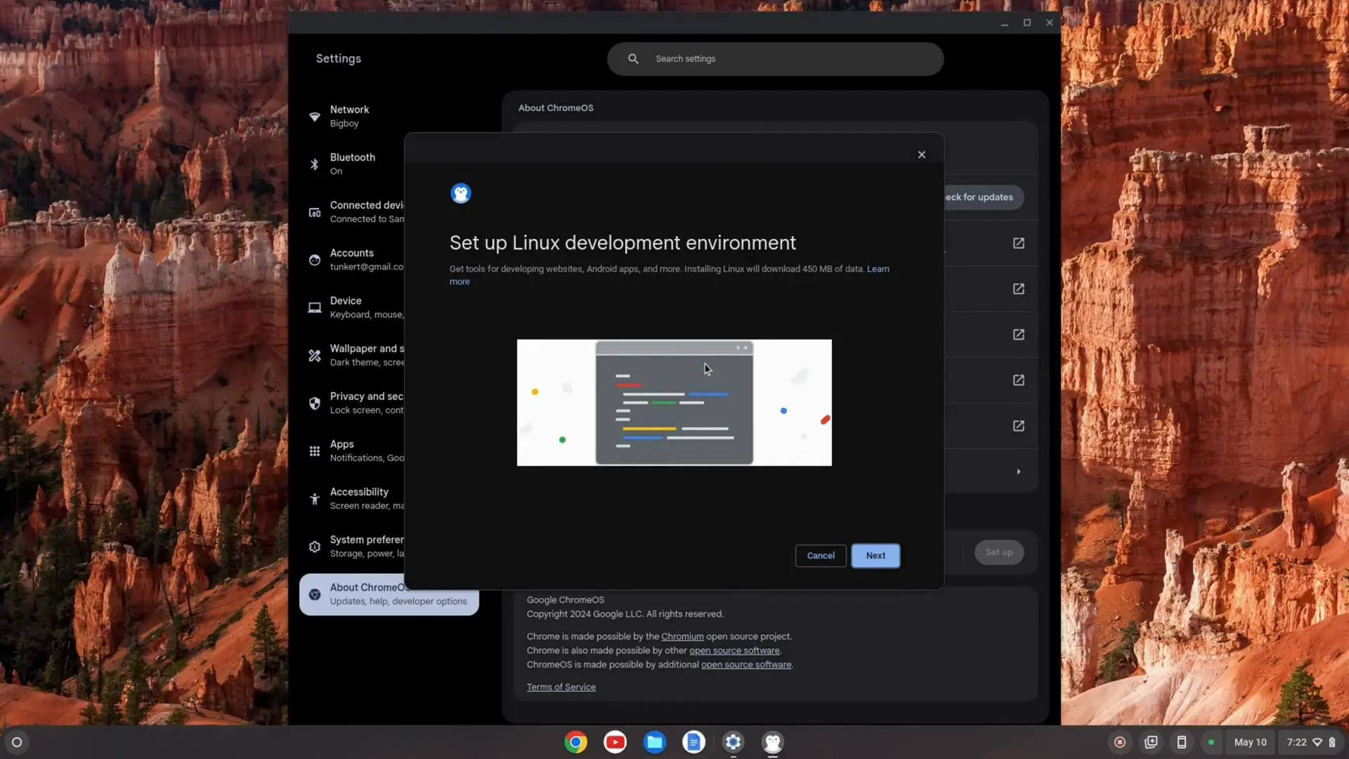Setting up linux environment on chromebook