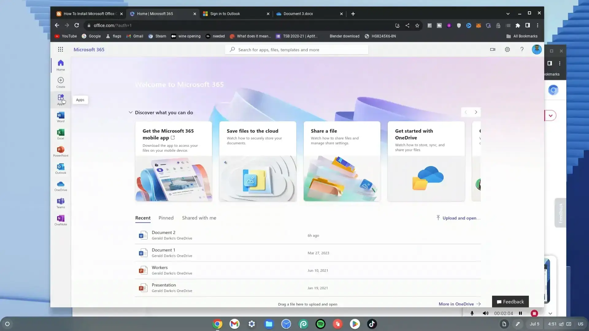 M365 on chromebook screenshot online