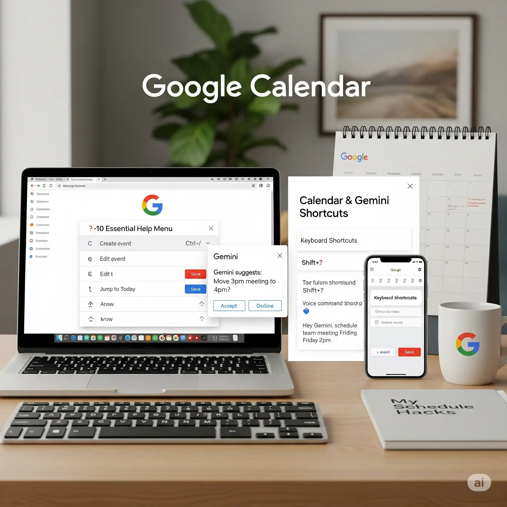 Google calendar keyboard shortcuts