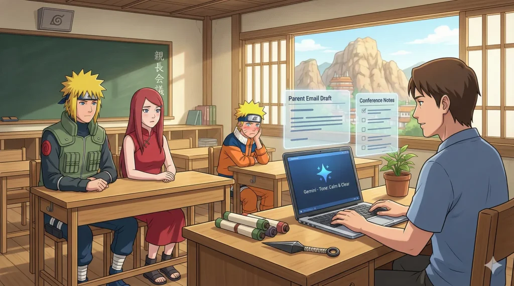 Naruto parents at parent teacher conference gemini prompt
