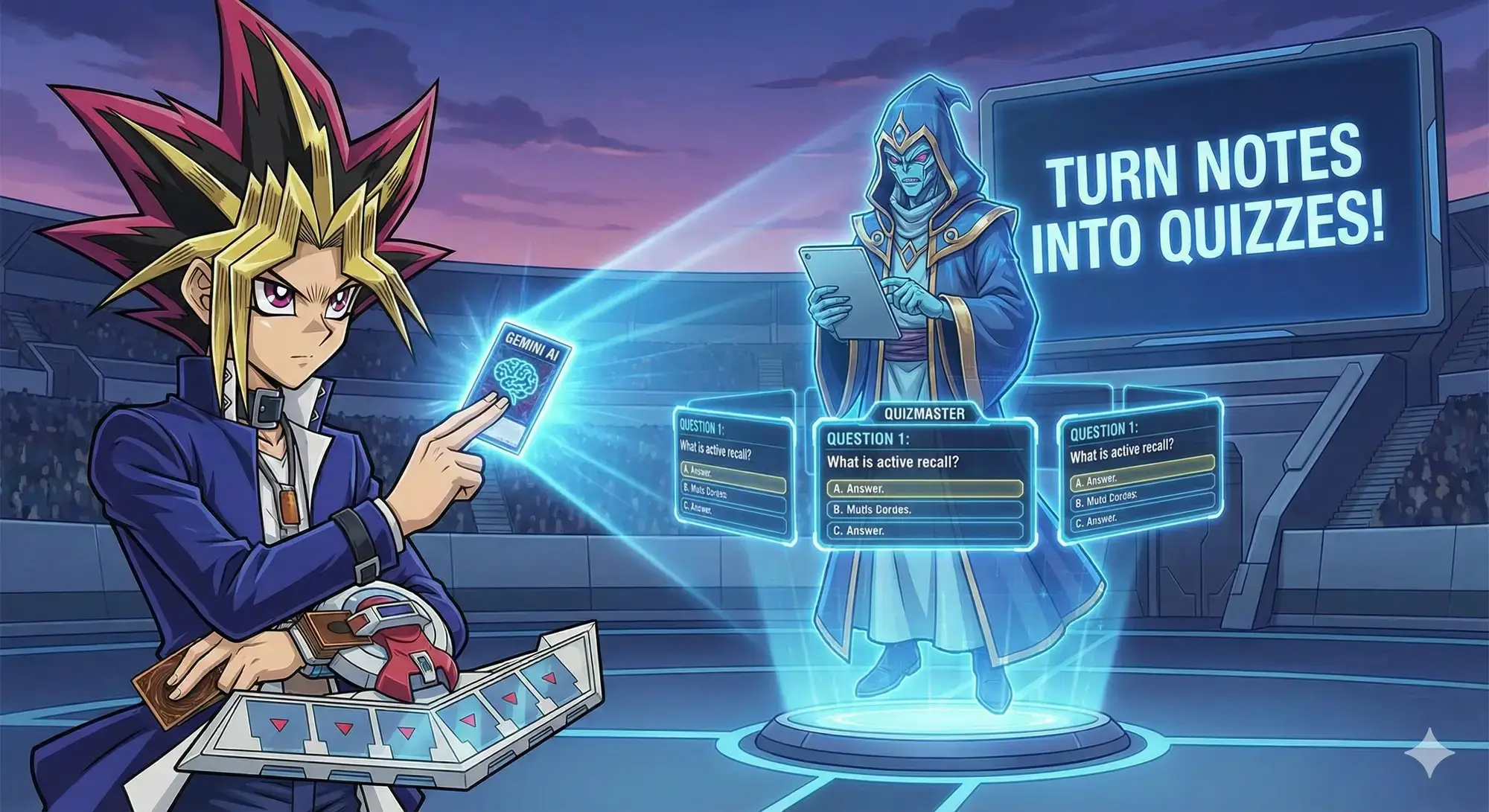 Turn notes into quizzes with gemini yugioh anime