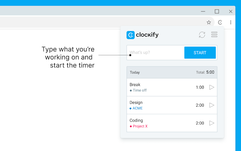 Clockify extension screenshot