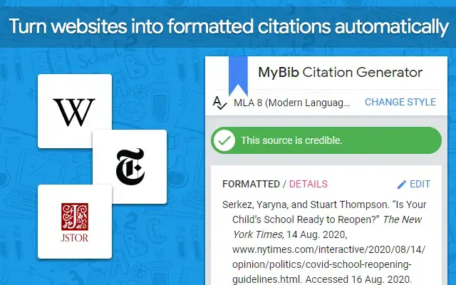Mybib extension screenshot