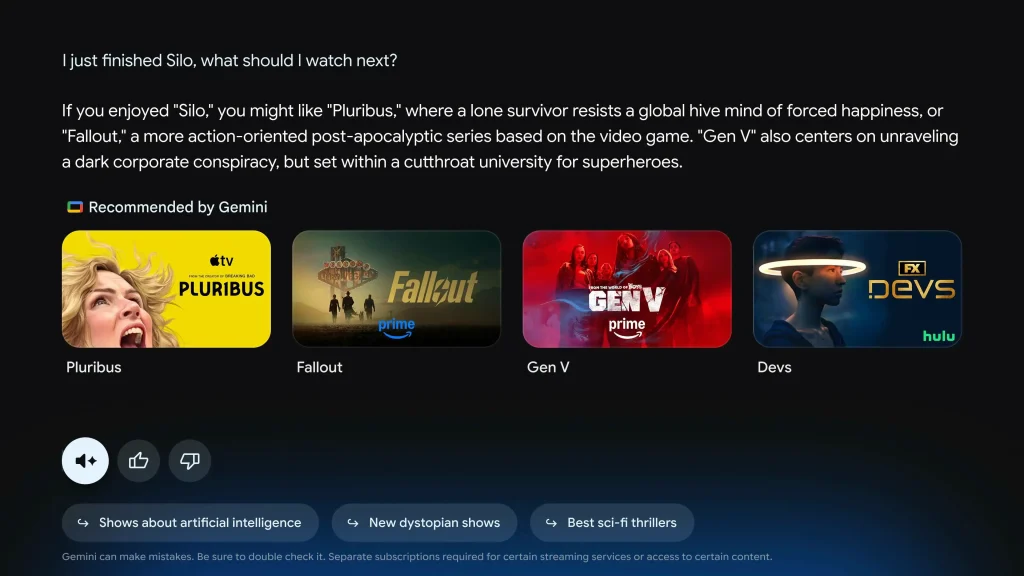 I just finished movie recommend gemini for tv I just finished movie recommend gemini for tv