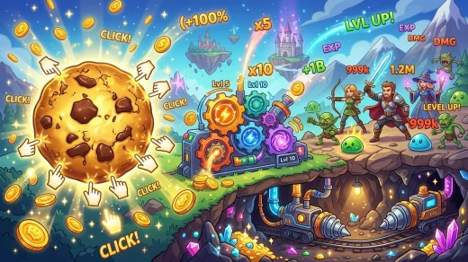 Best Free Clicker Games to Play in Chrome - Editorial graphic banner showing diverse browser clicker and idle game elements