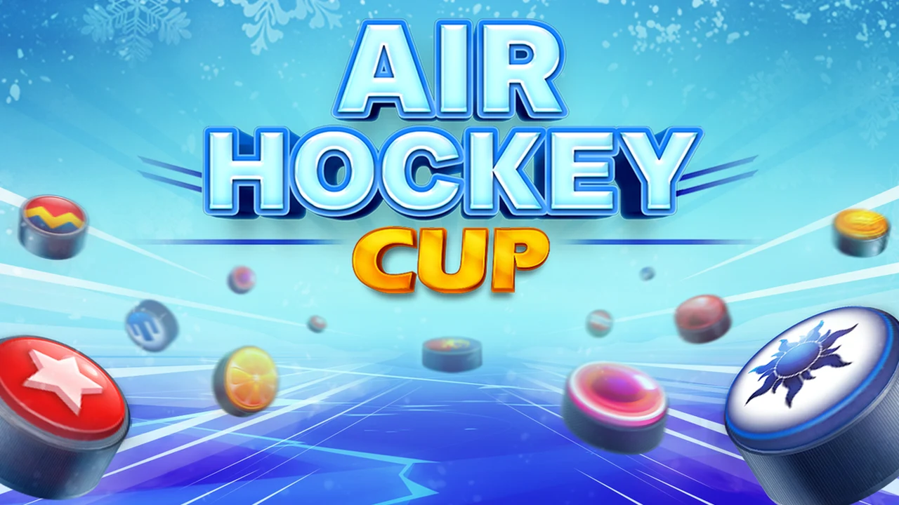 Air Hockey Cup neon air hockey table with red and blue mallets guarding goals
