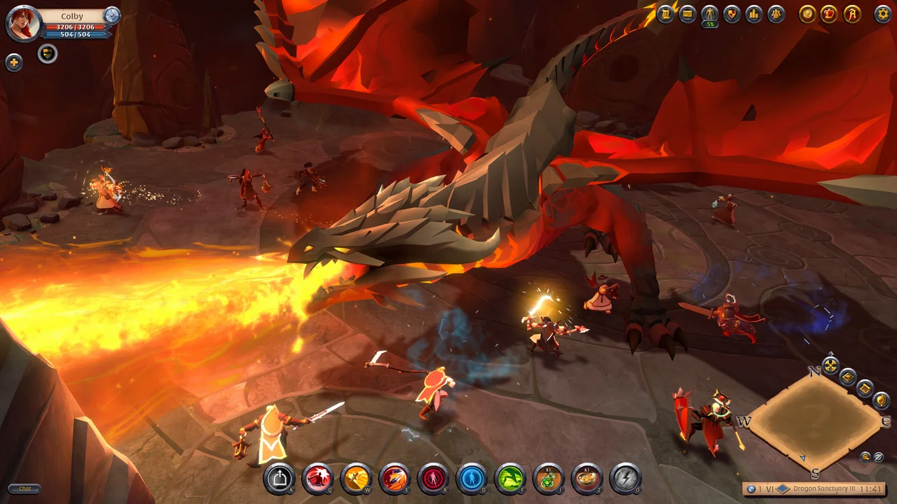 Albion Online isometric battlefield with guild armies clashing over open-world territory resources