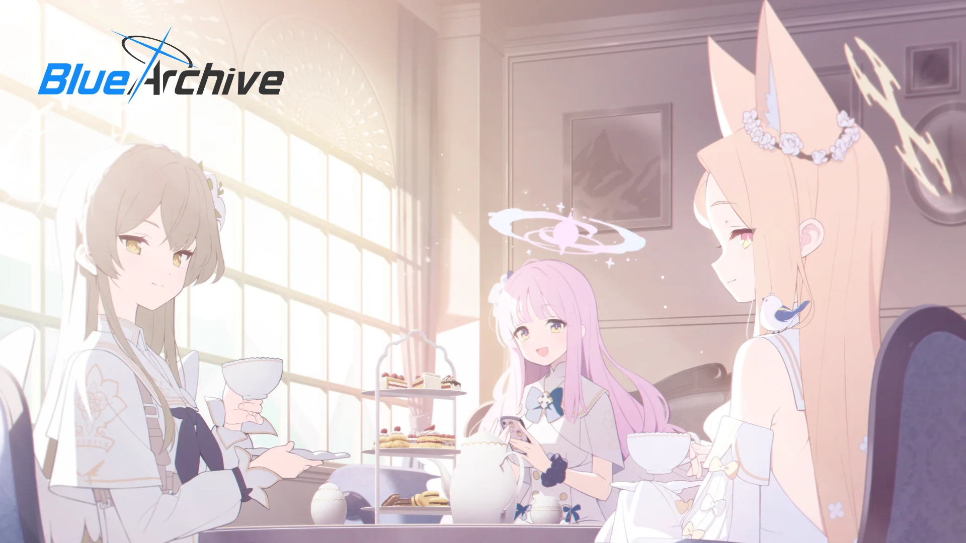 Chibi anime academy student squad coordinating tactical firearms and support abilities in a 3D city battle
