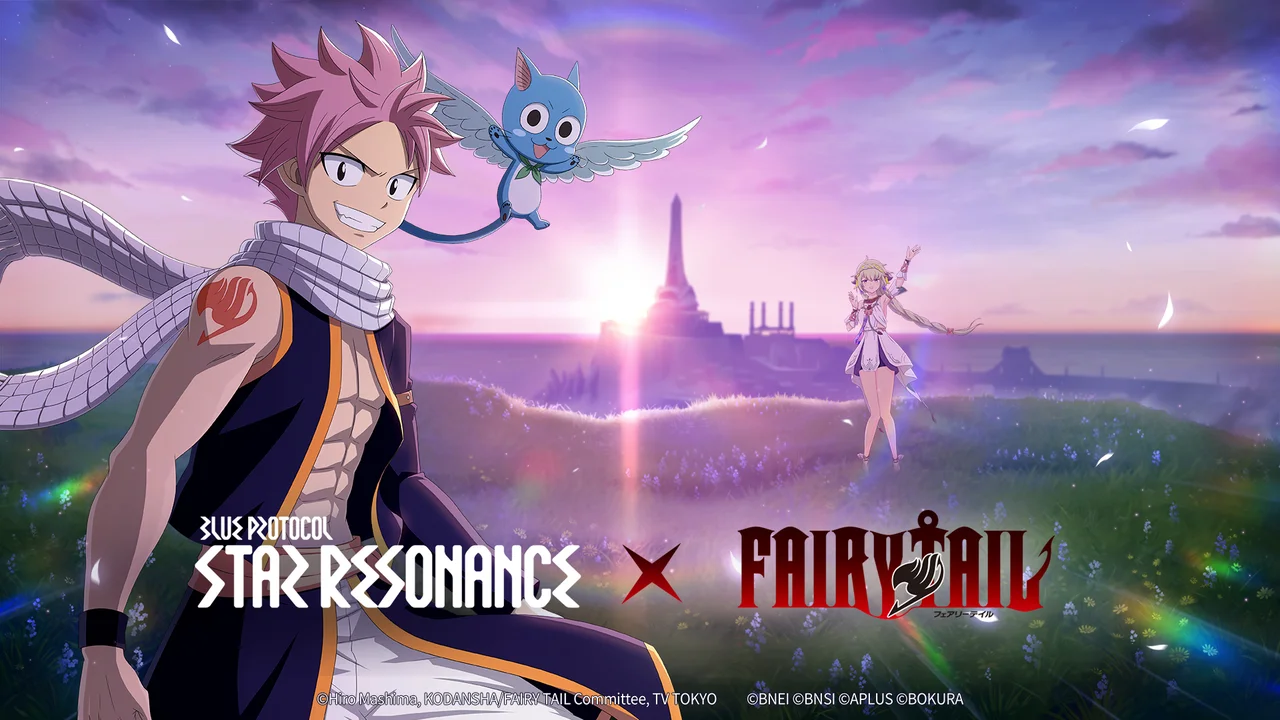 Blue Protocol: Star Resonance anime adventurers unleashing cel-shaded action combos in an open wilderness area