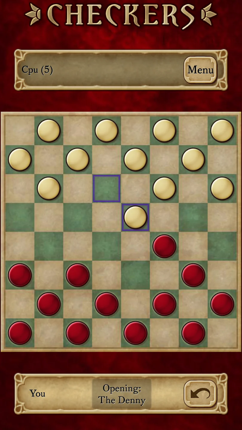 Clean top-down checkers board showing valid jump paths and game statistics in Checkers by AI Factory