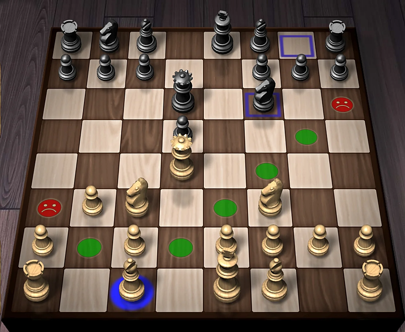 Top-down wooden board interface with captured pieces and move history in Chess by AI Factory