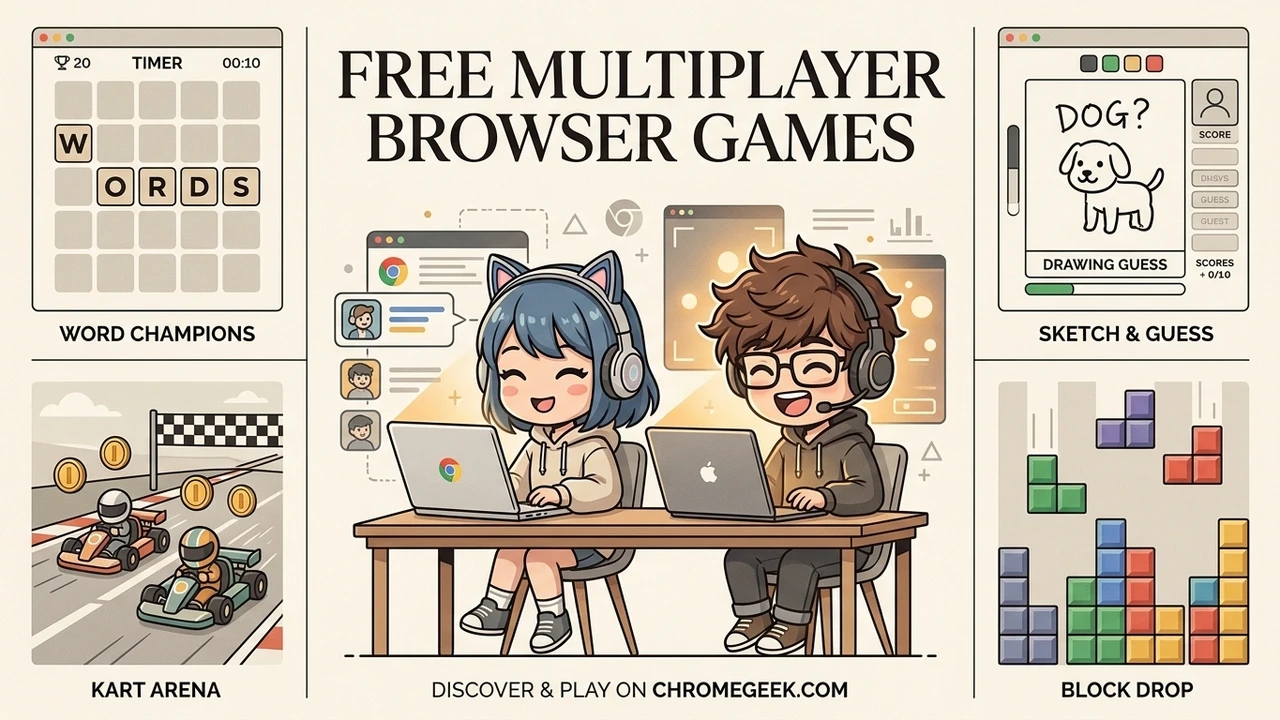 Free multiplayer browser games collage showing players enjoying online games on Chrome