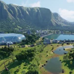 Jurassic World Evolution 2 dinosaur park management gameplay on Chromebook