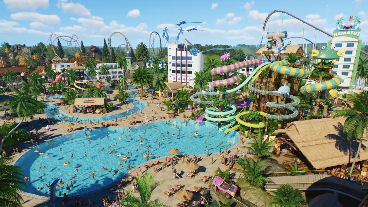 Planet Coaster 2 theme park ride construction gameplay on Chromebook