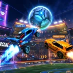 Rocket League vehicular soccer match on Chromebook
