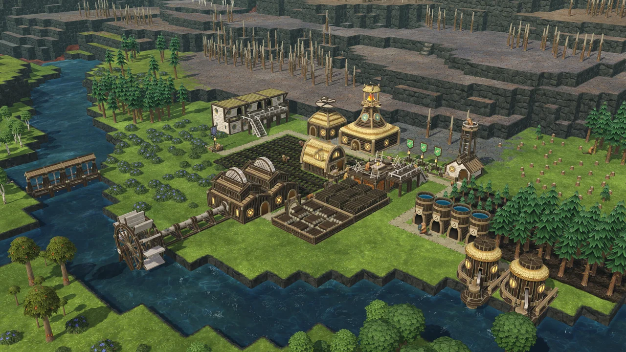 Timberborn beaver colony water engineering gameplay on Chromebook