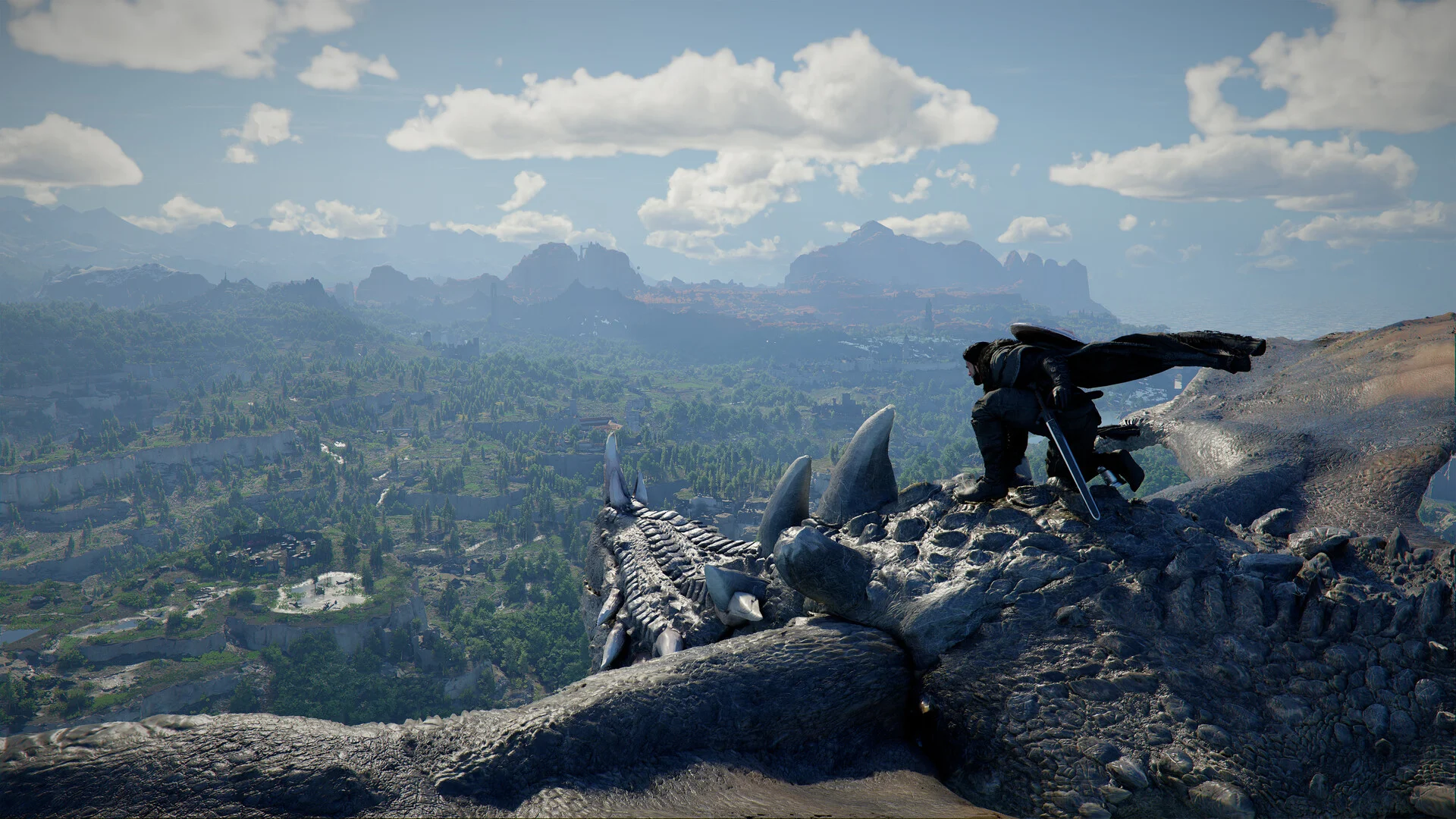 Mercenary leader Kliff engaged in dynamic melee combat against armored soldiers in a medieval fortress courtyard in Crimson Desert