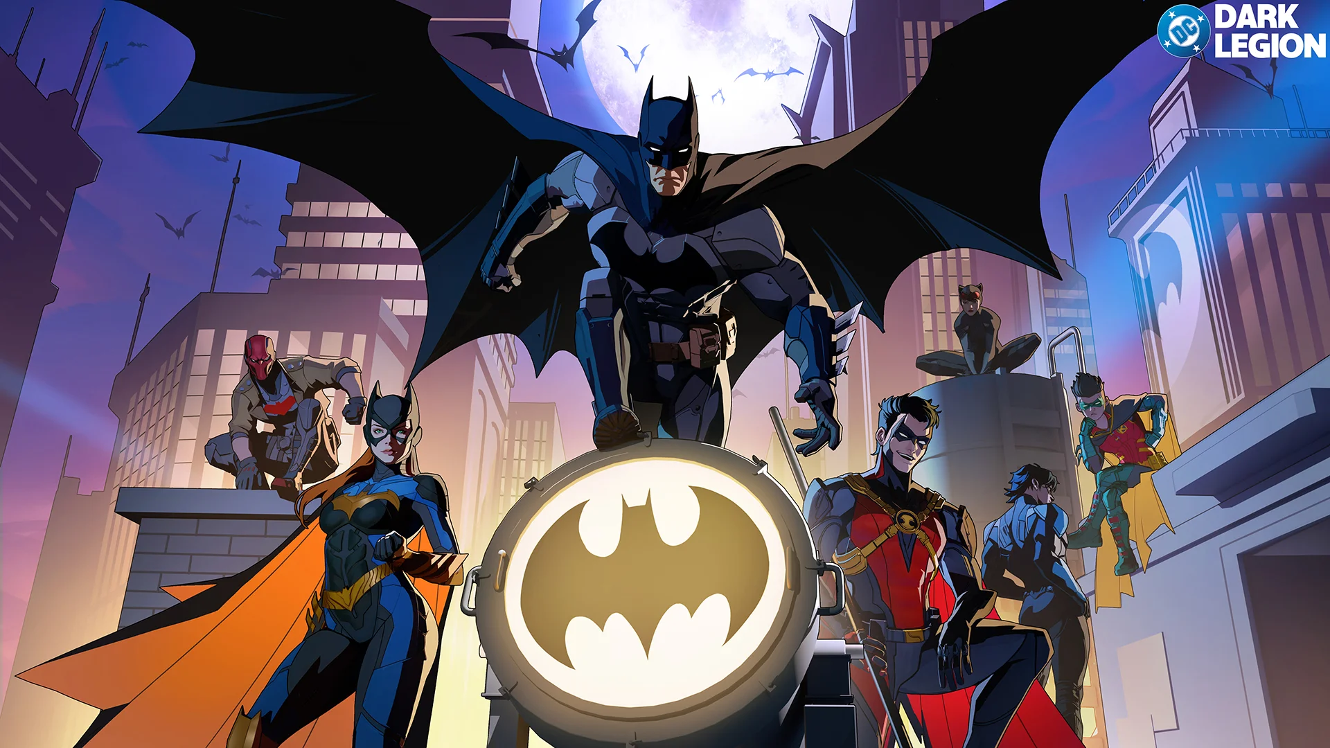 Batcave strategic base building and superhero command room interfaces in DC: Dark Legion