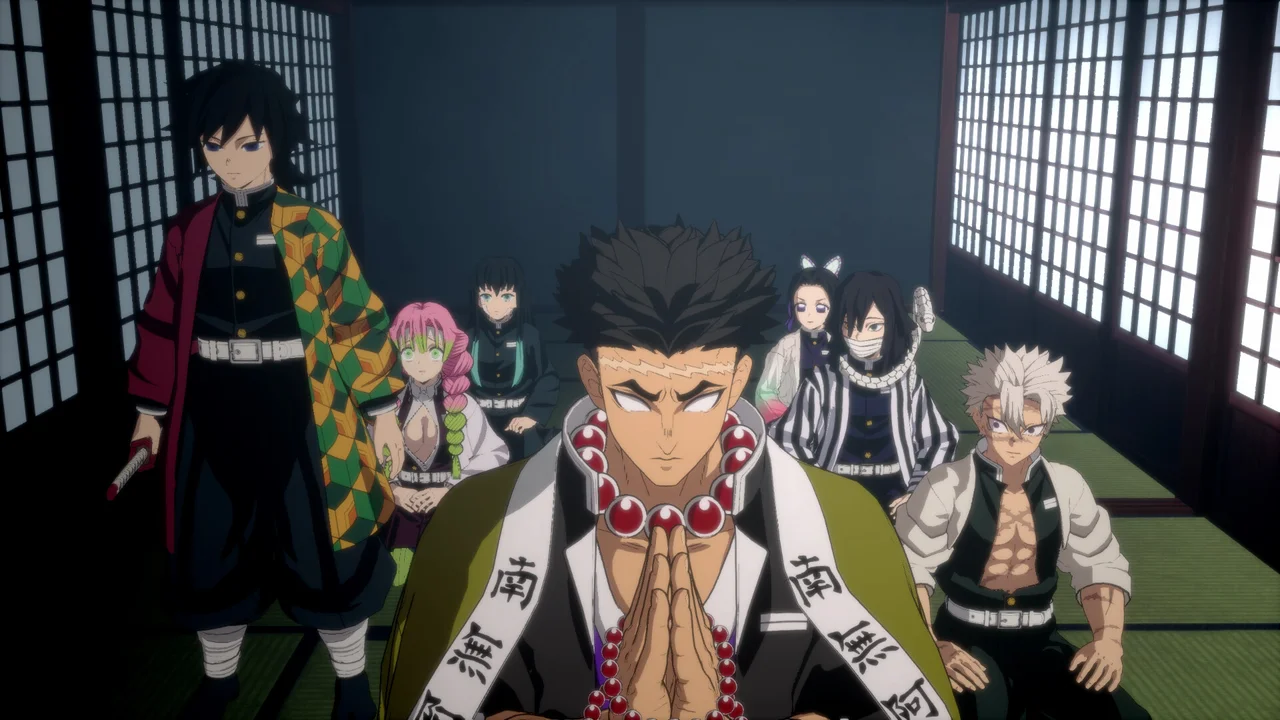 Tanjiro Kamado executing a flowing Water Breathing sword form in The Hinokami Chronicles 2