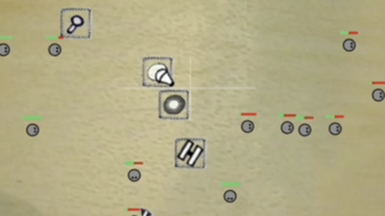 Desktop Tower Defense open grid maze layout with pellet and squirt towers funneling creeps across notebook paper