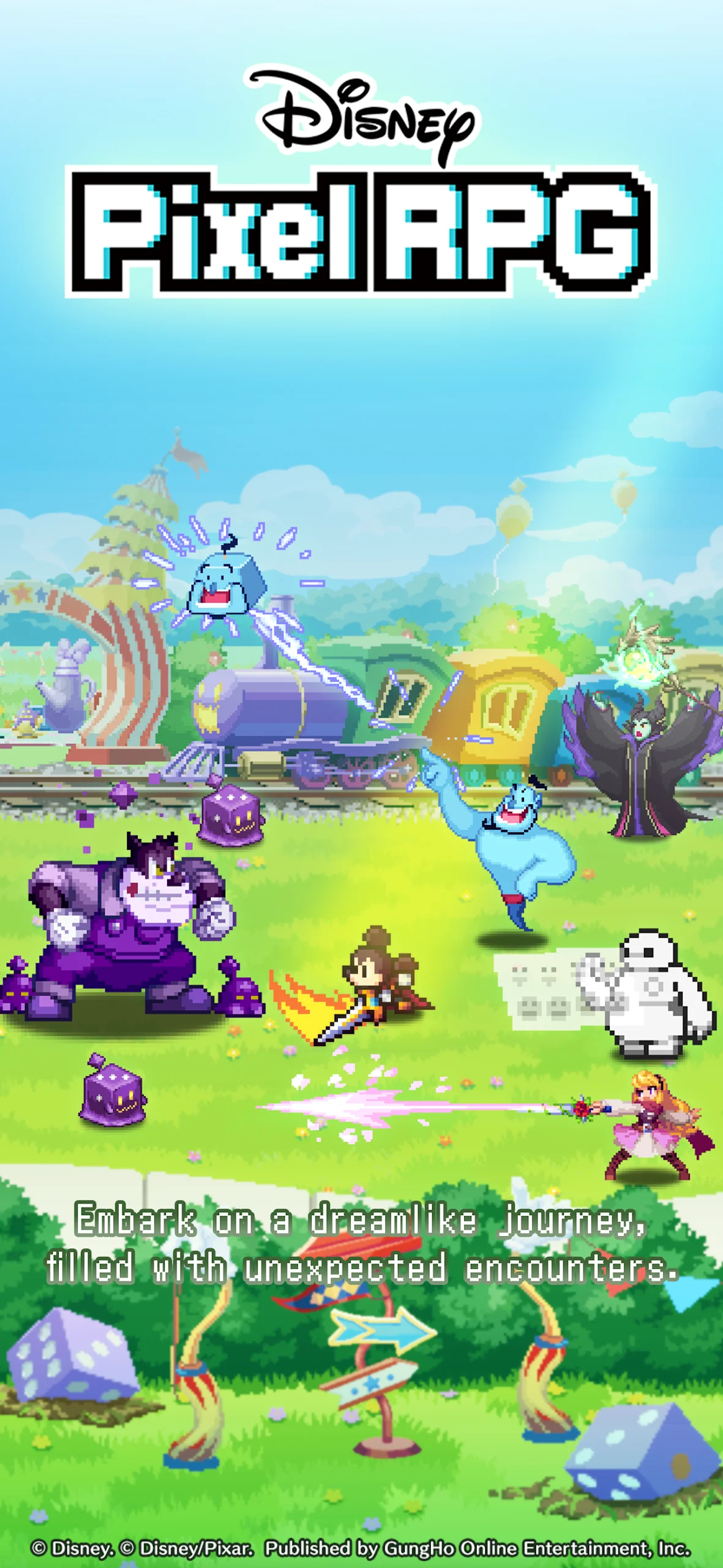 Pixelated Disney characters executing tactical combat attacks in Disney Pixel RPG