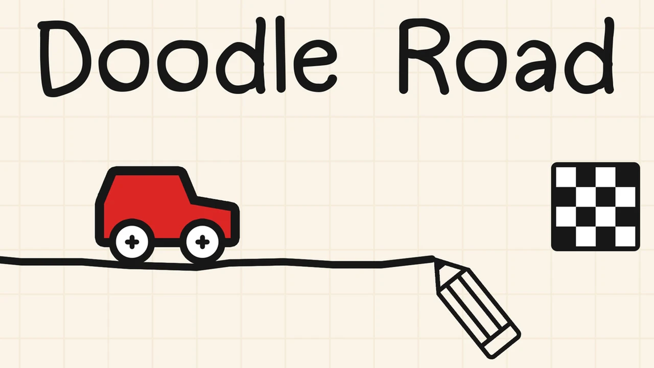 Doodle Road physics drawing puzzle showing drawn road trajectory on CrazyGames
