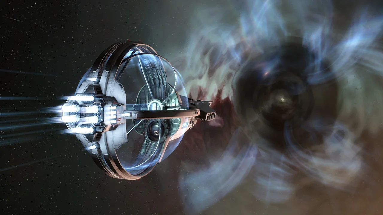 EVE Online armada of battleship and cruiser starships exchanging laser fire across deep space