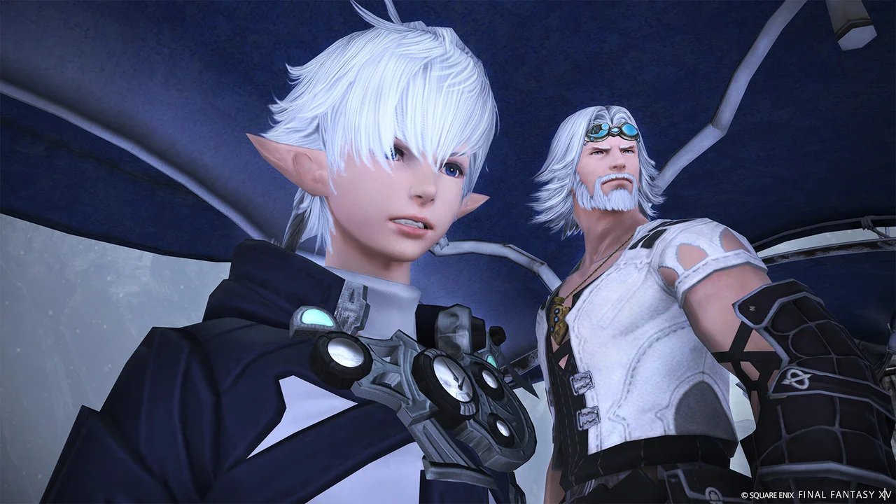 Final Fantasy XIV Online eight-player full party raid encounter with glowing area-of-effect markers on the arena floor