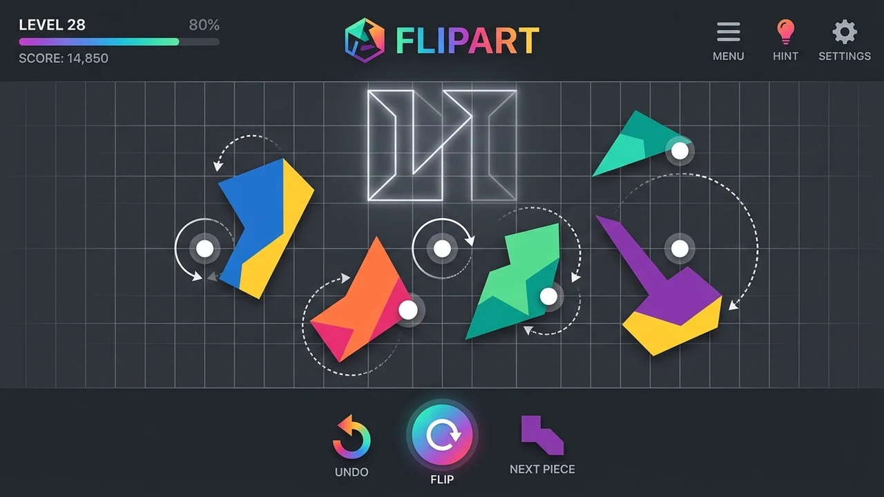 Flipart geometric spatial rotation puzzle on Puzzmo platform