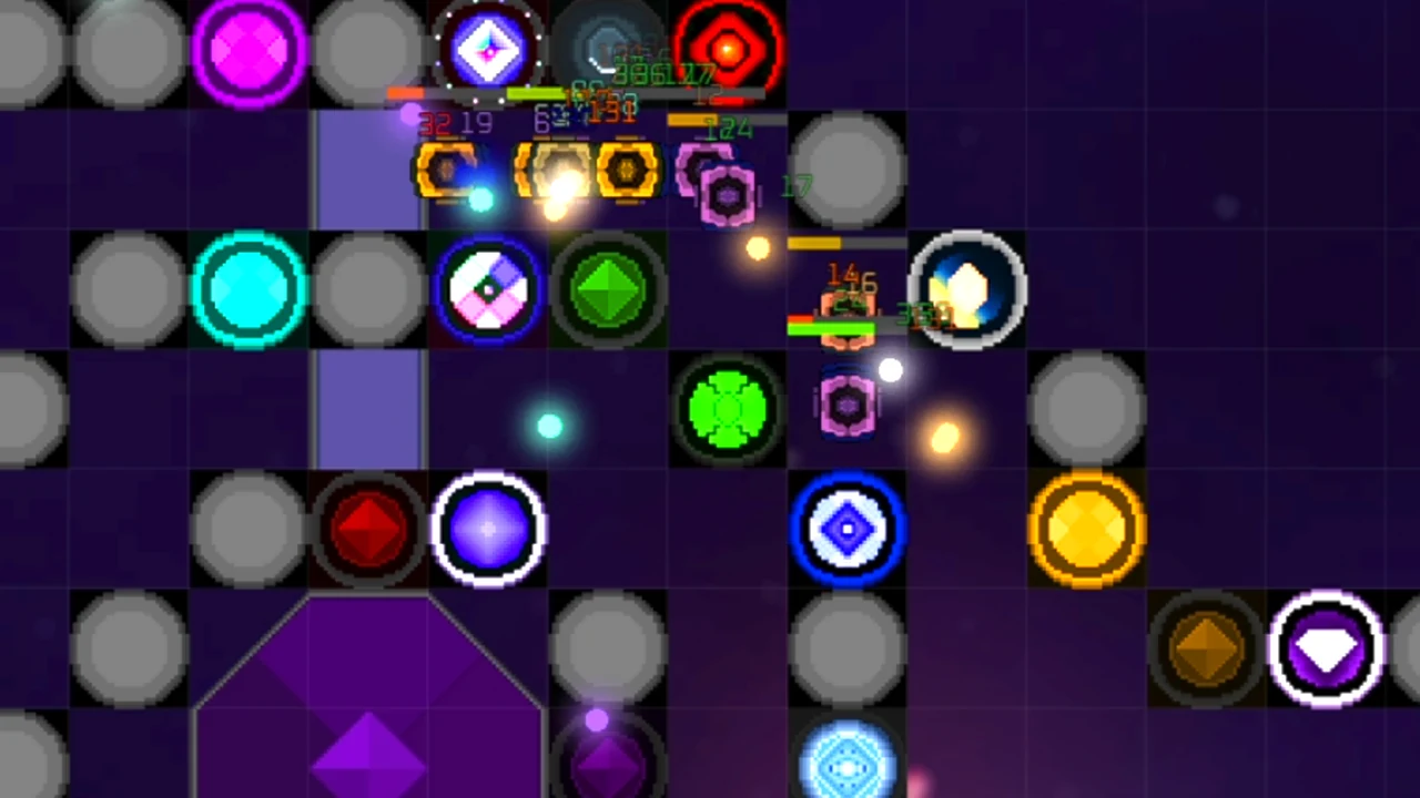 Gemaze TD open battlefield showing gem towers and rock maze construction routing enemy waves